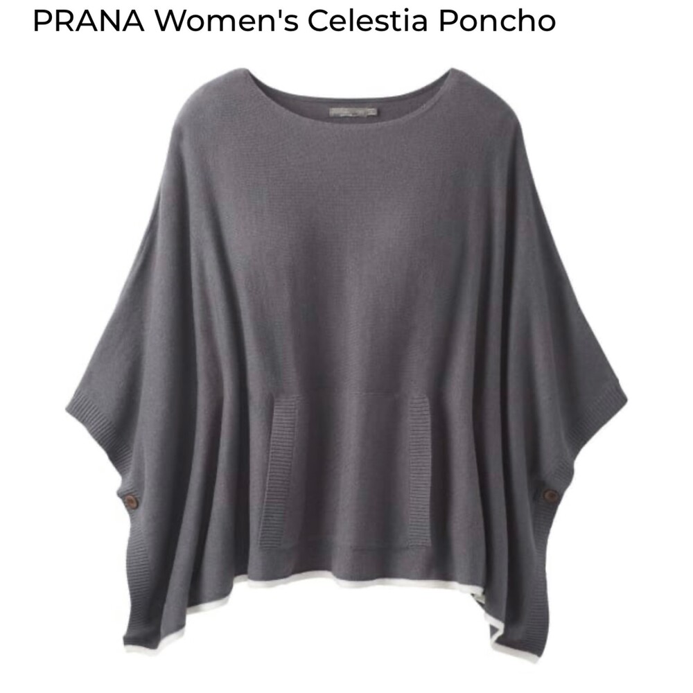 PRANA Celestia Poncho, Winter Gray, Cashmere Blend, Sz O/S